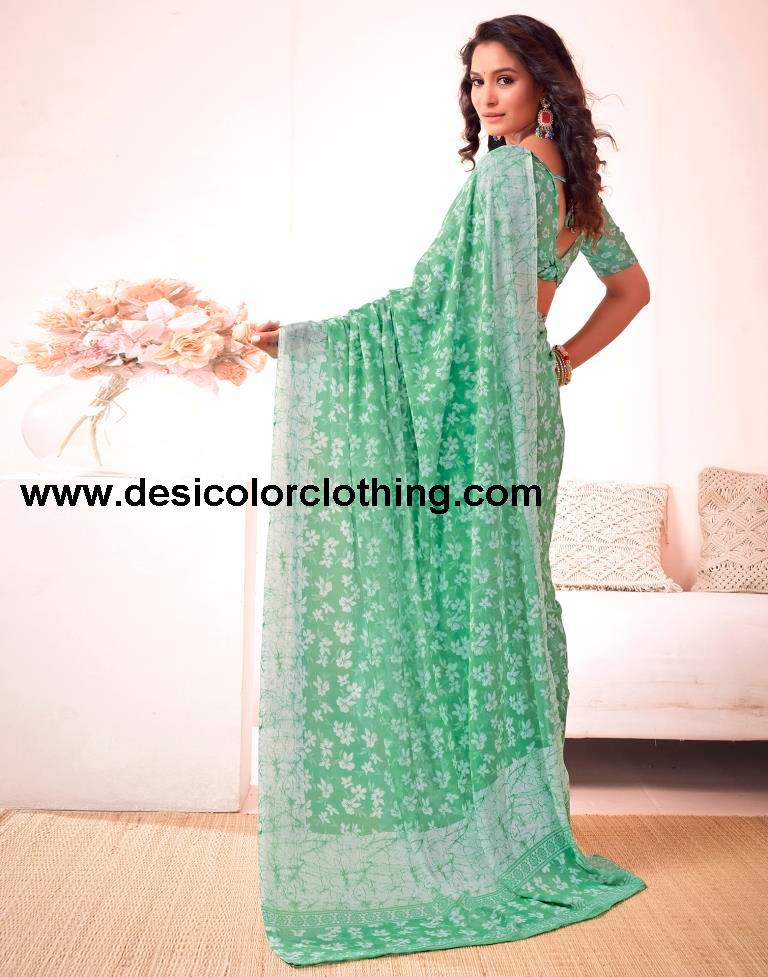 Pista Green Georgette Printed Saree
