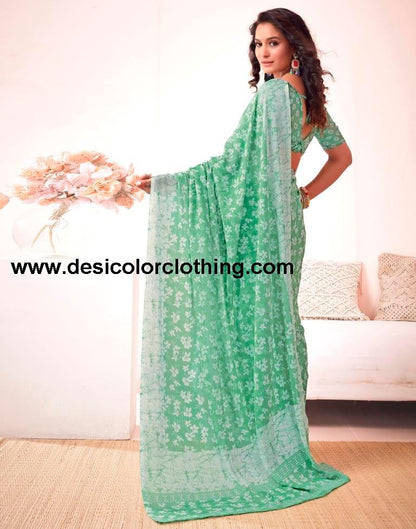 Pista Green Georgette Printed Saree