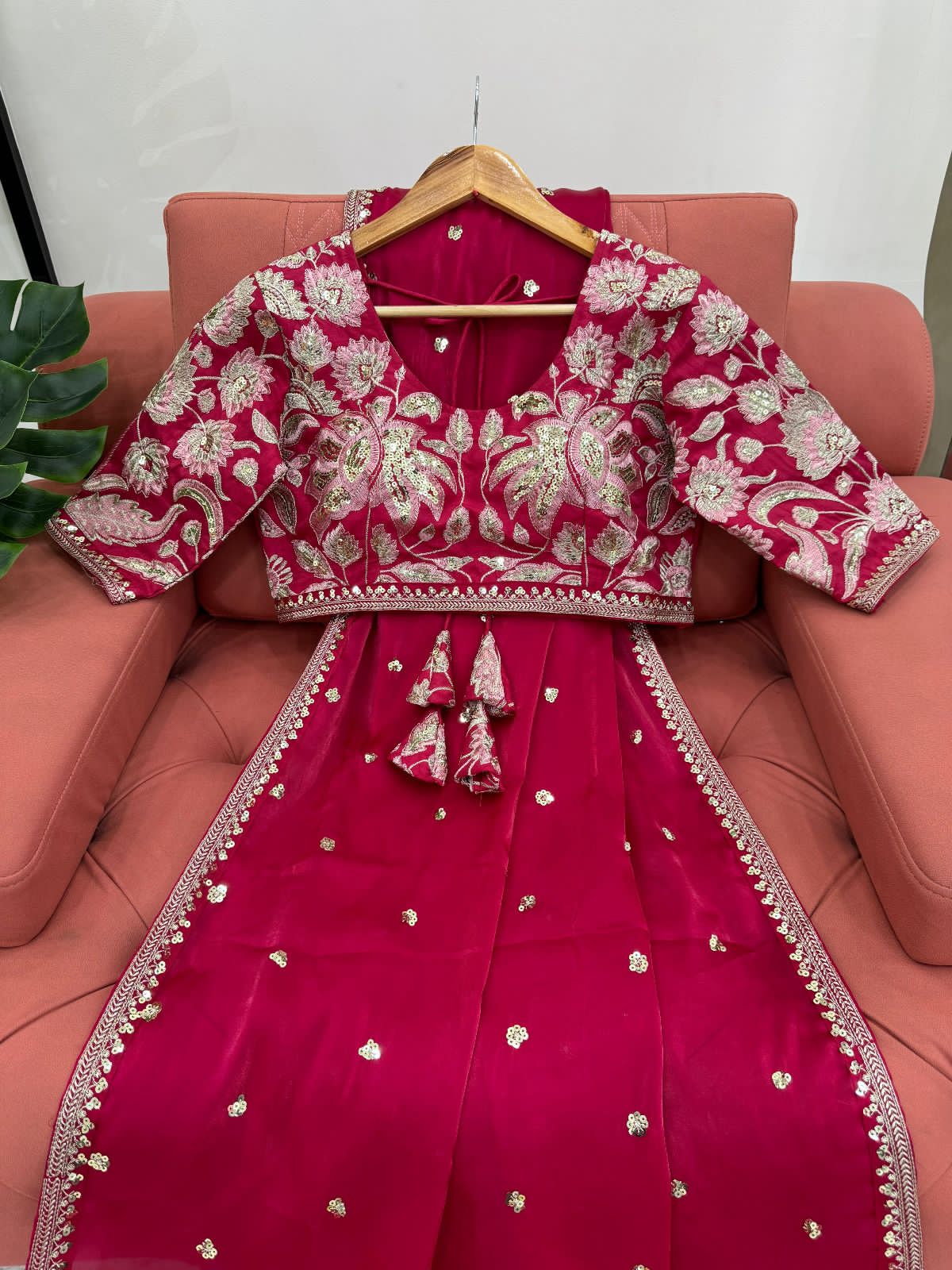 Product Image - Elegant Zimmy Choo Satin Saree with Sequence Embroidery