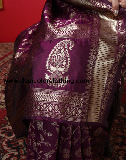 Dark Maroon Silk Plain Saree