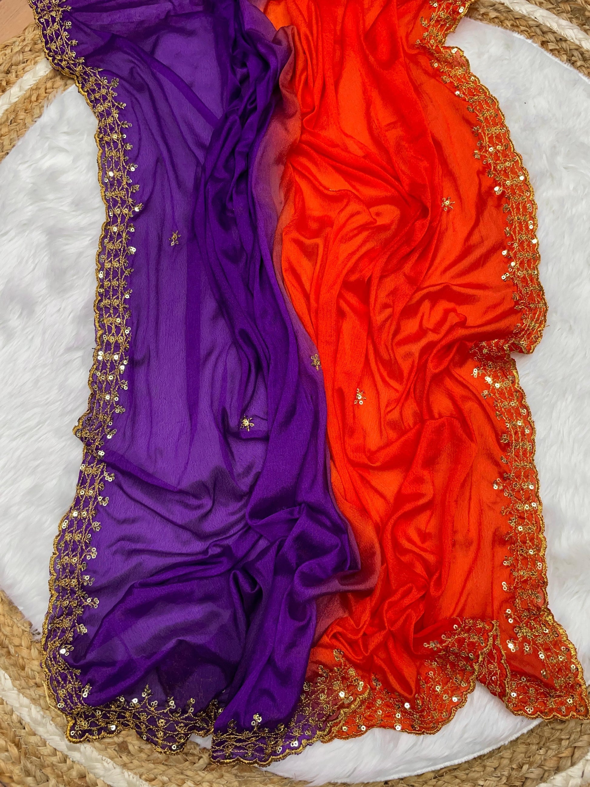 Product Image - Elegant Chinnon Saree with Heavy Embroidery and Jari Work