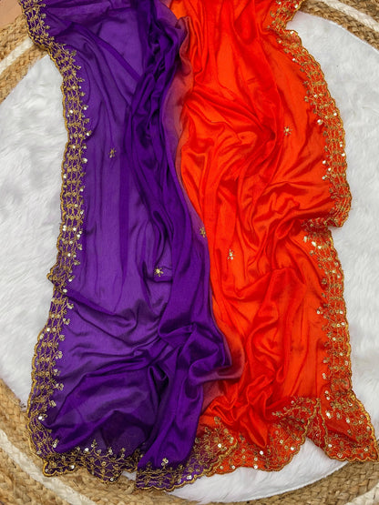 Product Image - Elegant Chinnon Saree with Heavy Embroidery and Jari Work