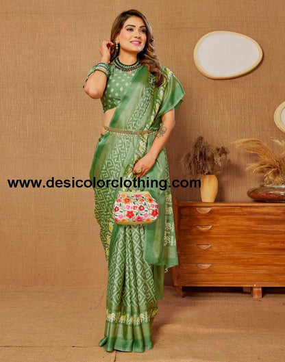 Pista Green Printed Saree