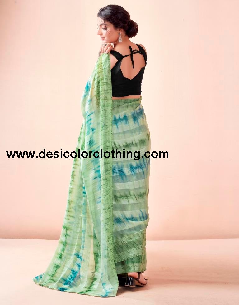 Pista Green Georgette Printed Ready to Wear Saree