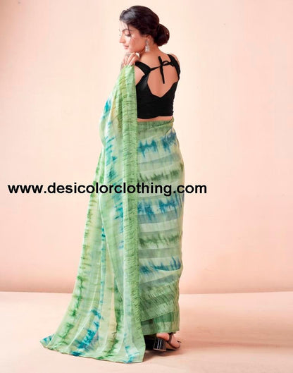 Pista Green Georgette Printed Ready to Wear Saree