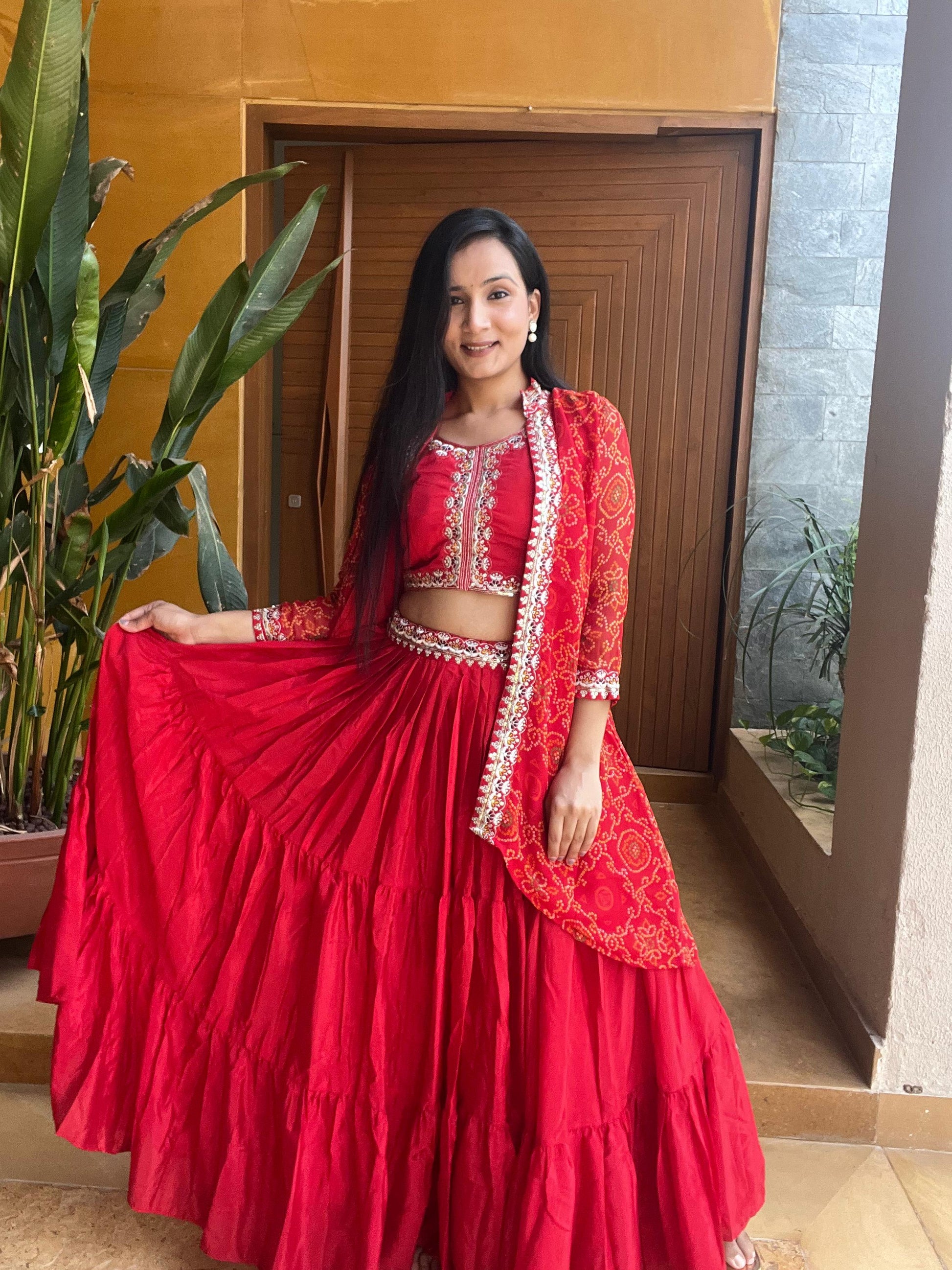 Product Image - Designer Bandhej Lehenga Choli & Shrug - Shree Ram Creation