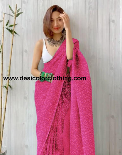 Pink Bandhani Georgette Saree
