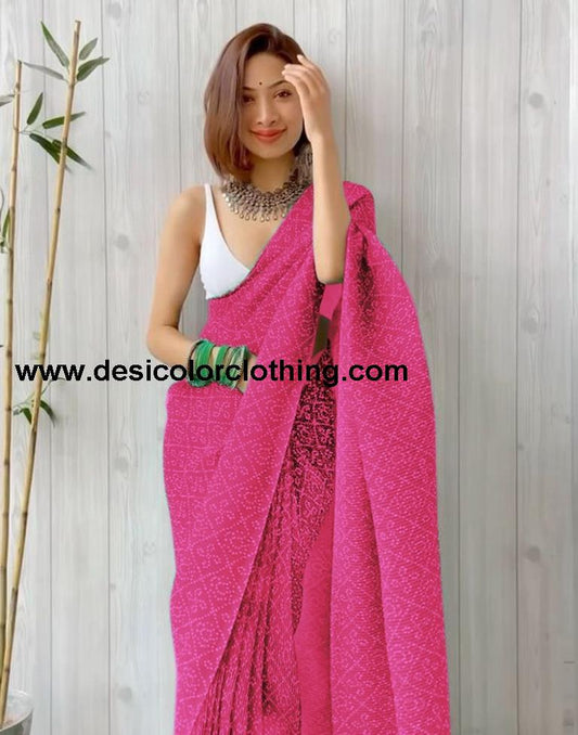 Pink Bandhani Georgette Saree