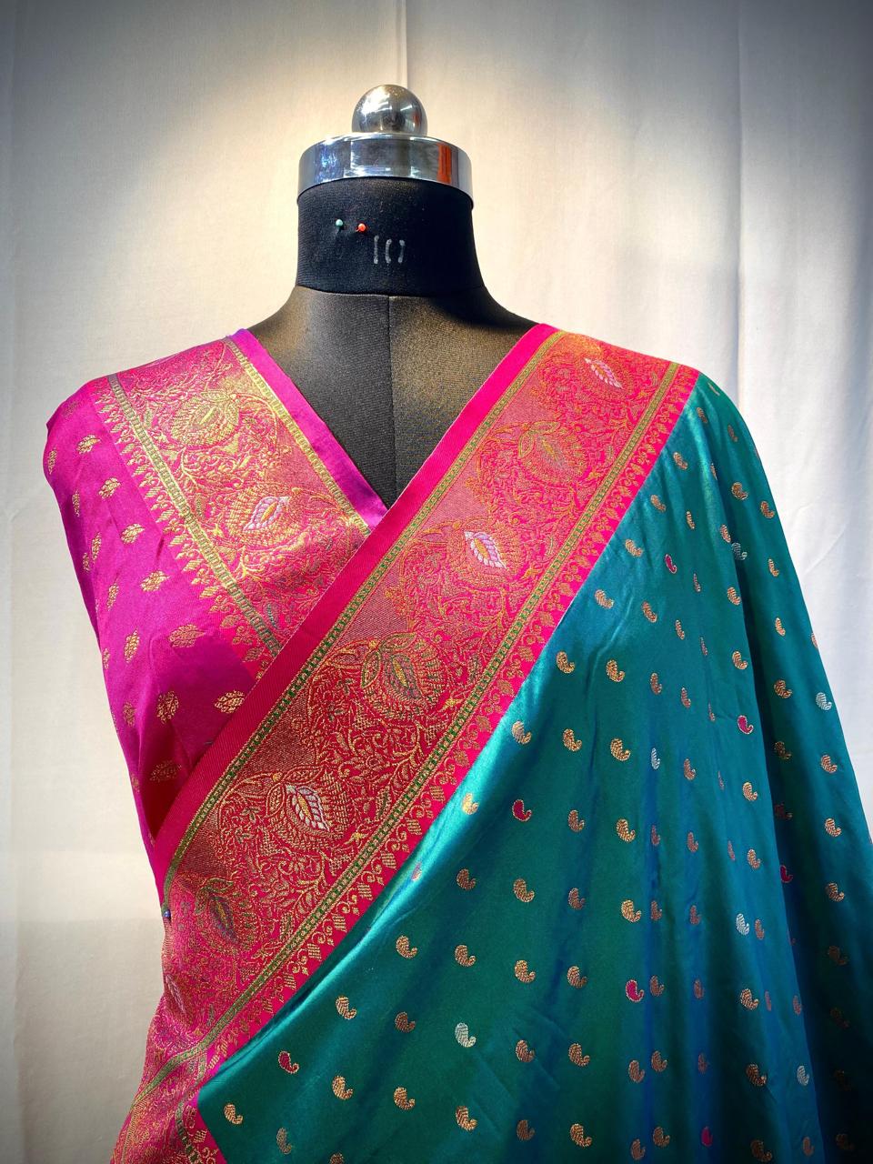 Product Image - Exquisite Pure Soft Paithani Silk Saree with Contrast Weaving Border