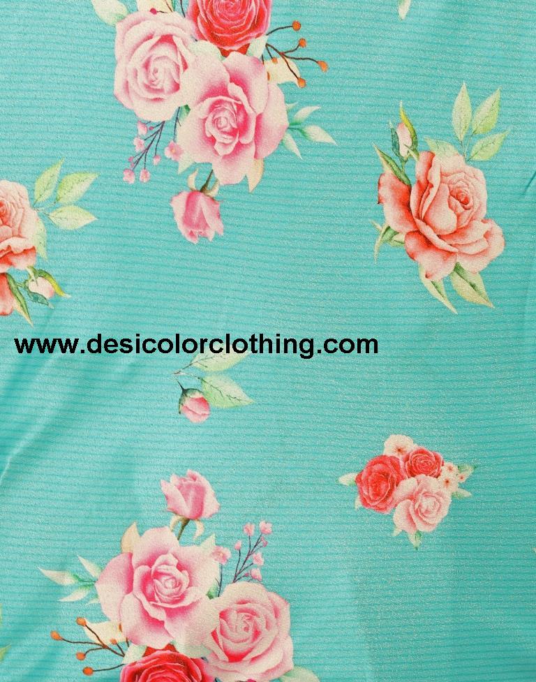 Refreshing Teal Coloured Poly Silk Digital Printed Casual Wear Lehenga | SLV102L10172