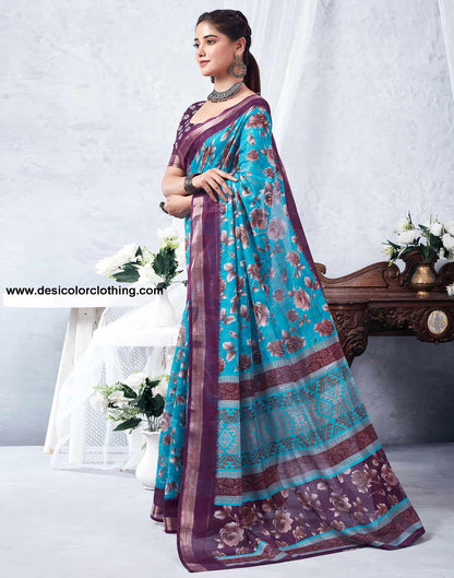 Purple Printed Cotton Saree