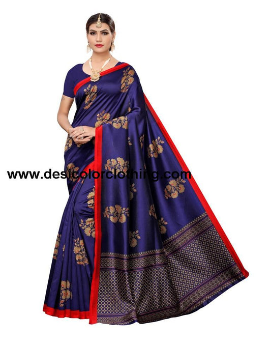 Blue Coloured Poly Silk Printed Casual saree