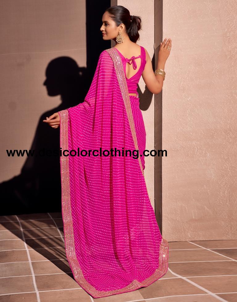 Pink Georgette Embroidery Saree