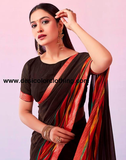 Brown Georgette Printed Saree