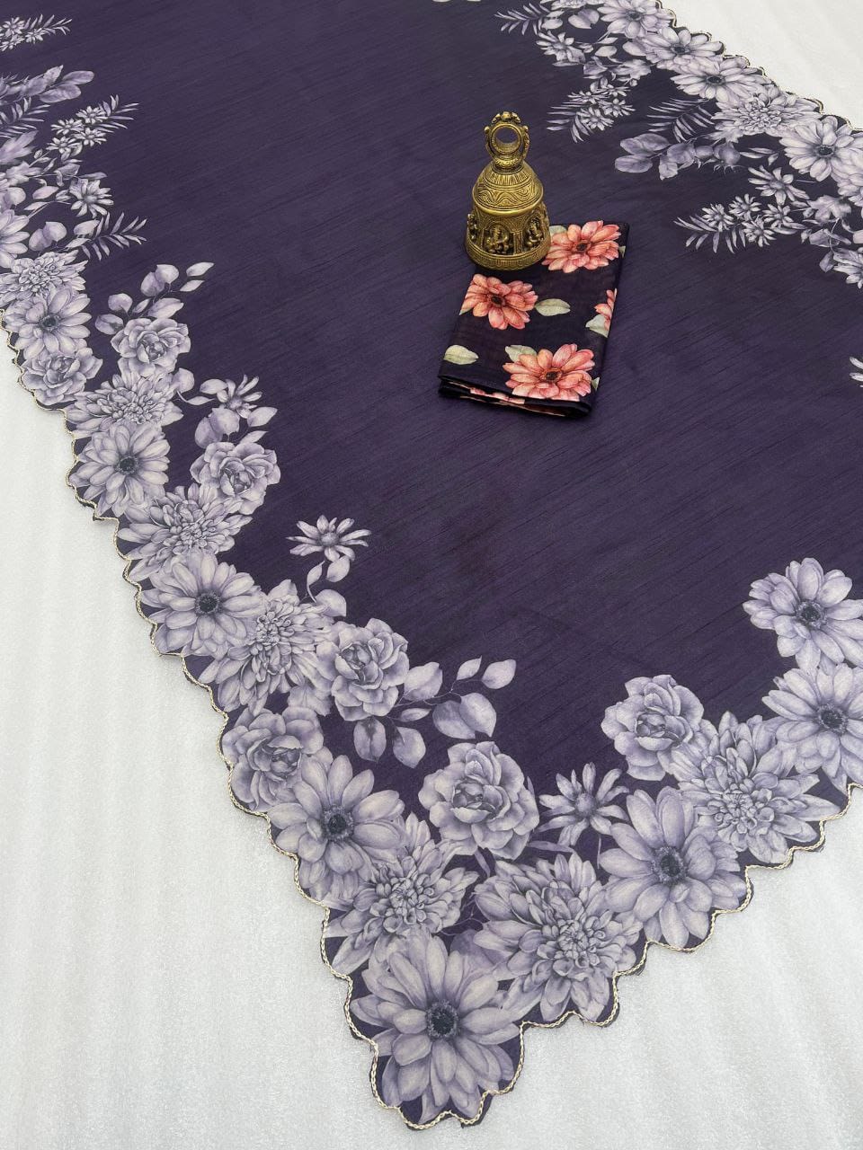 Product Image - Designer Zarna Silk Saree with Digital Print & Cutwork Border