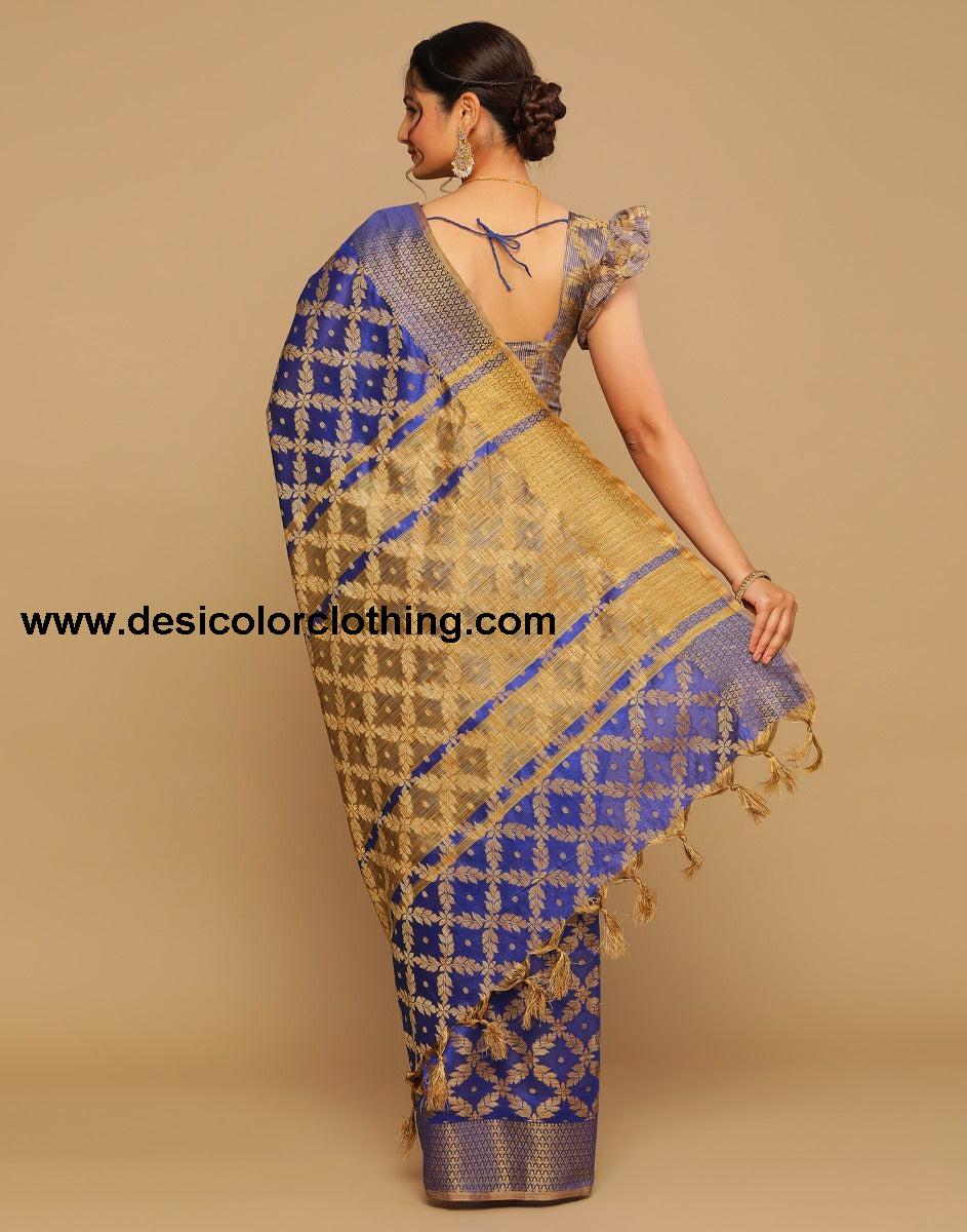 Royal Blue Coloured Banarasi Cotton Silk Saree