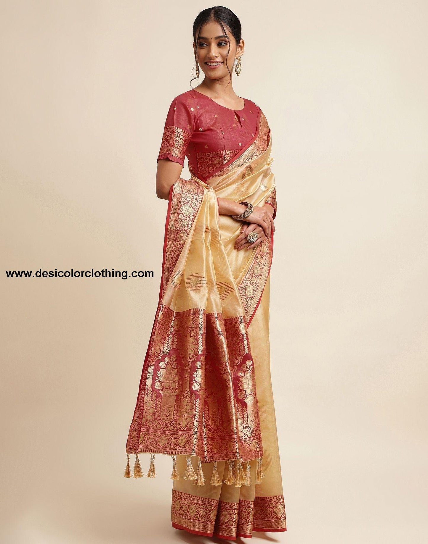 Beige Silk Banarasi Saree