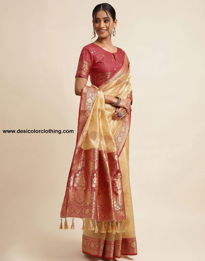Beige Silk Banarasi Saree