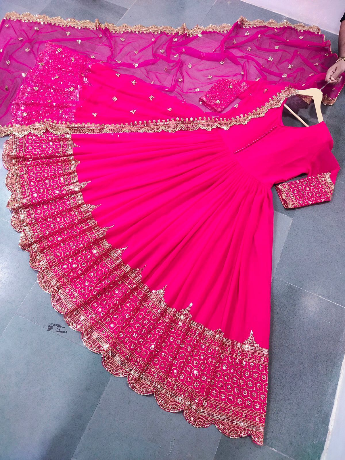 Product Image - Designer Party Wear Gown with Georgette Fabric & Embroidery