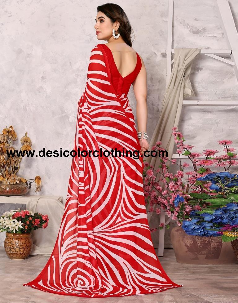 Red Printed Georgette Saree