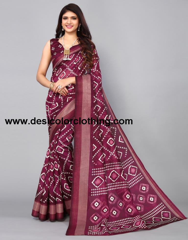 Wine Cotton Saree
