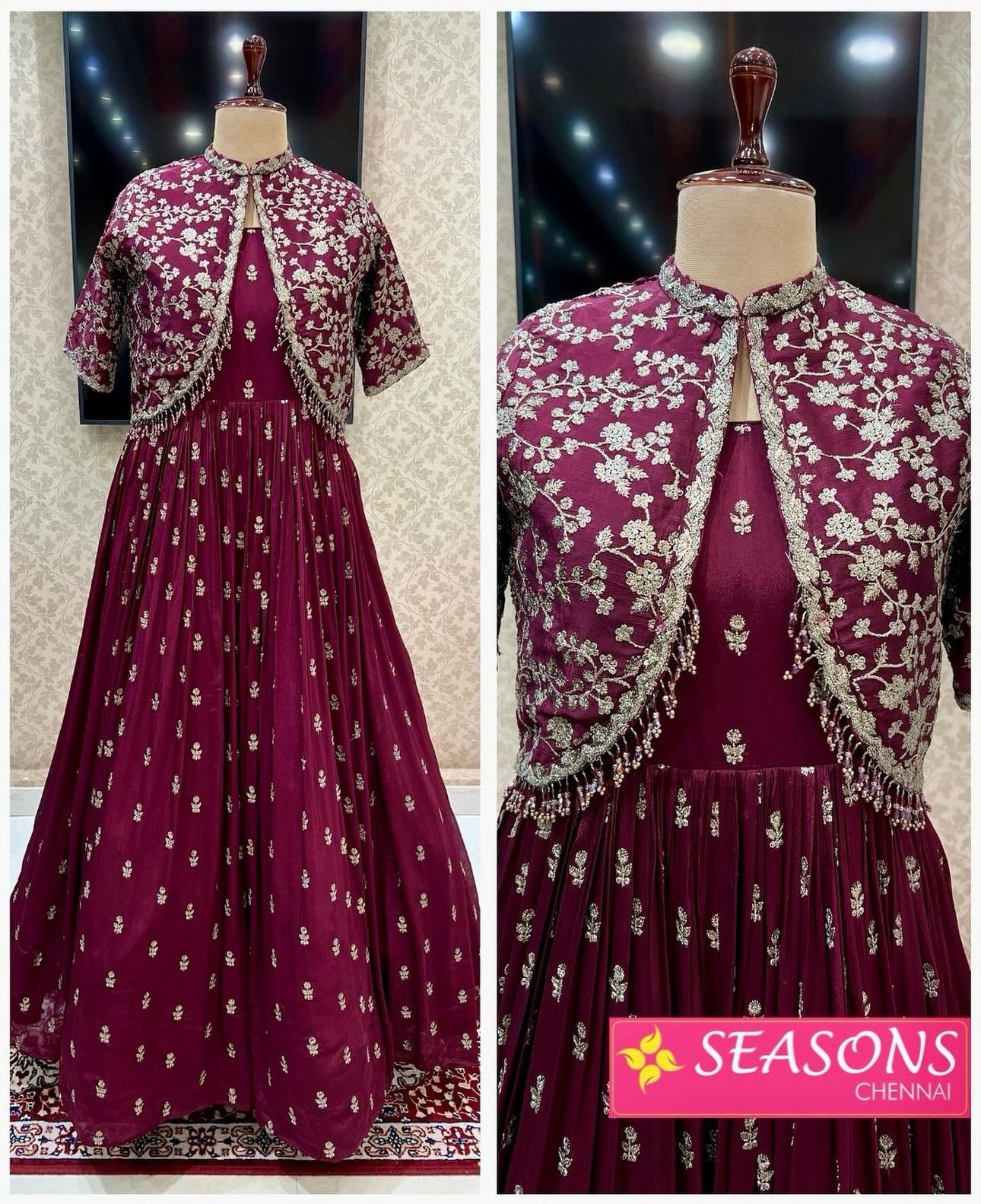 Product Image - Exquisite Cinon Silk Gown-Jacket Set for Festive and Wedding Wear