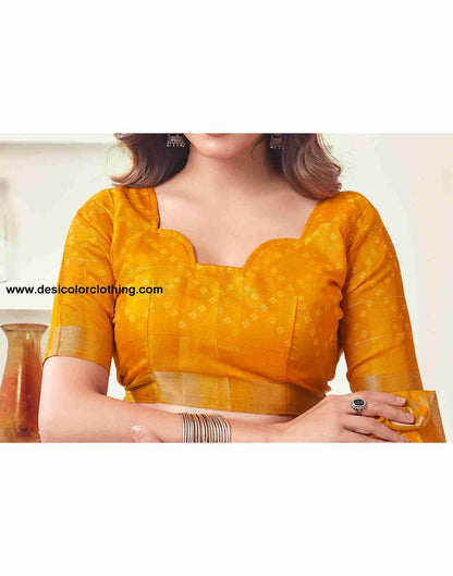 Yellow Cotton Printed Saree