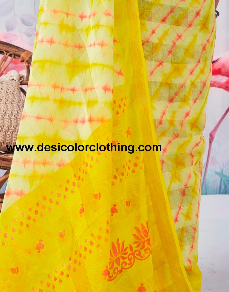 Yellow Cotton Zari Saree