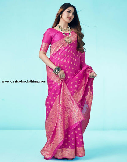 Rani Pink Jacquard Silk Saree