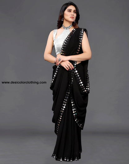 Black Georgette Mirror Work Saree