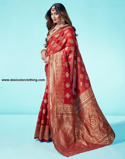 Red Jacquard Silk Saree