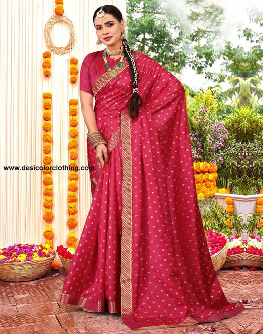 Pink Printed Silk Saree