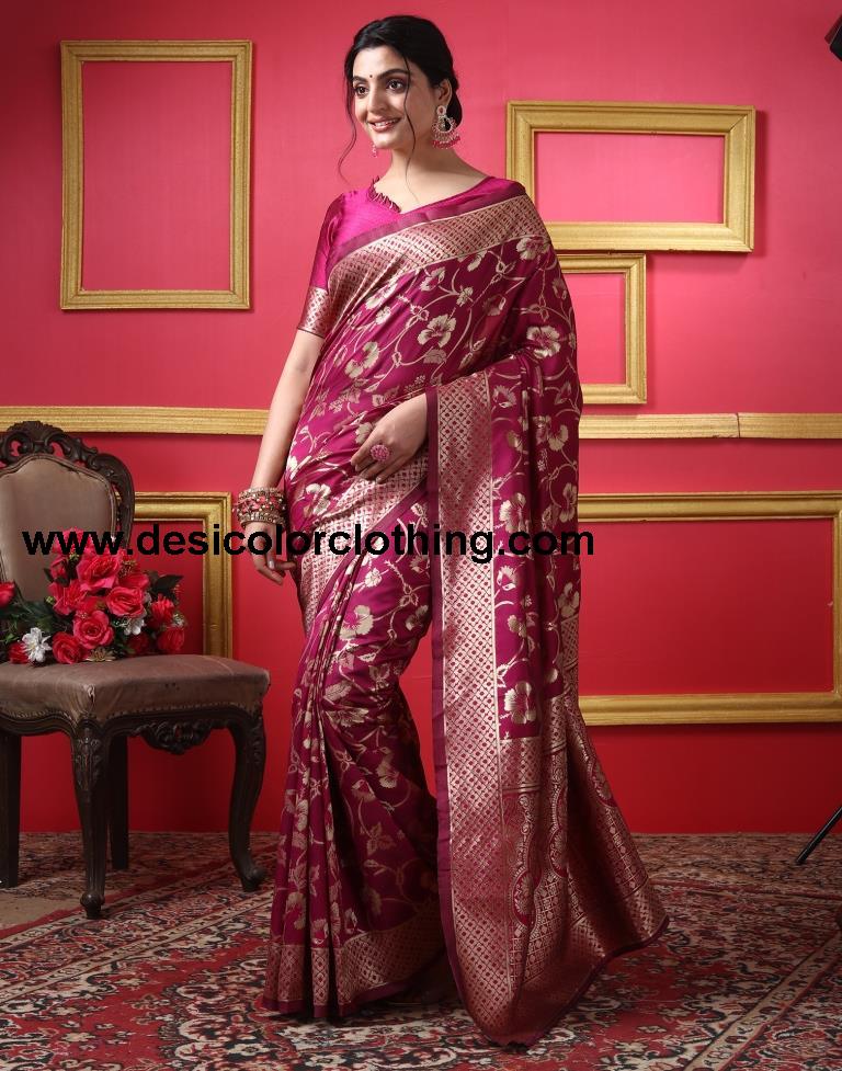Dark Magenta Silk Plain Saree