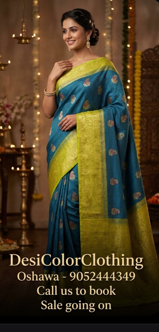 Product Image - Sky Blue Traditional Green Border Saree - Elegant and Timeless - 1