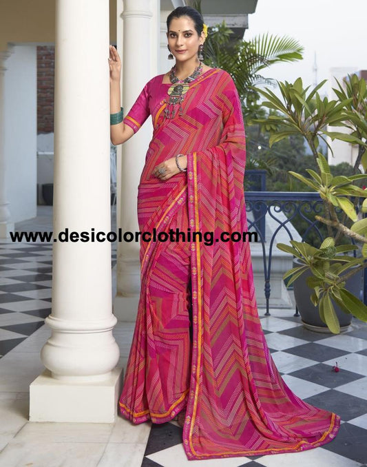 Rani Pink Georgette Printed Saree