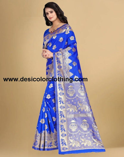 Blue Jacquard Banarasi Silk Saree