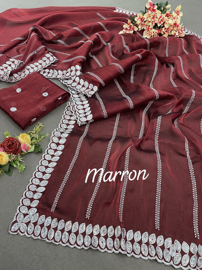 Pure soft zimmy choo Chiffon silk sarees with amazing 3MM sequence work