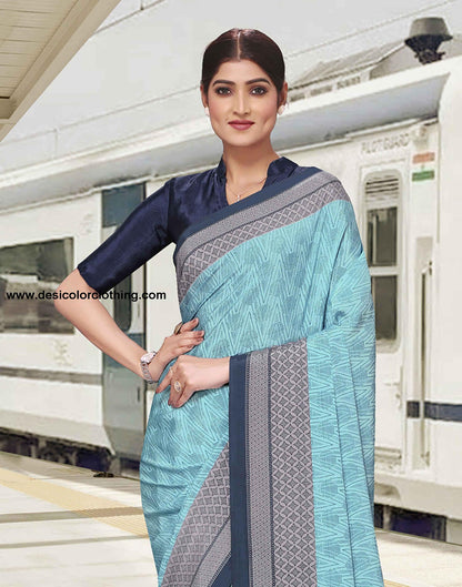 Sky Blue Polyester Printed Saree