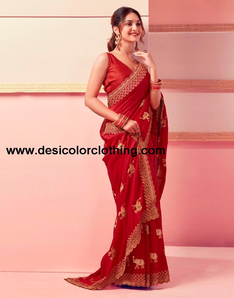 Red Silk Embroidery Saree