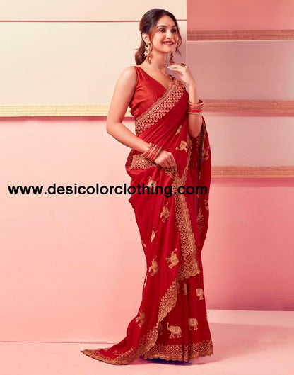 Red Silk Embroidery Saree