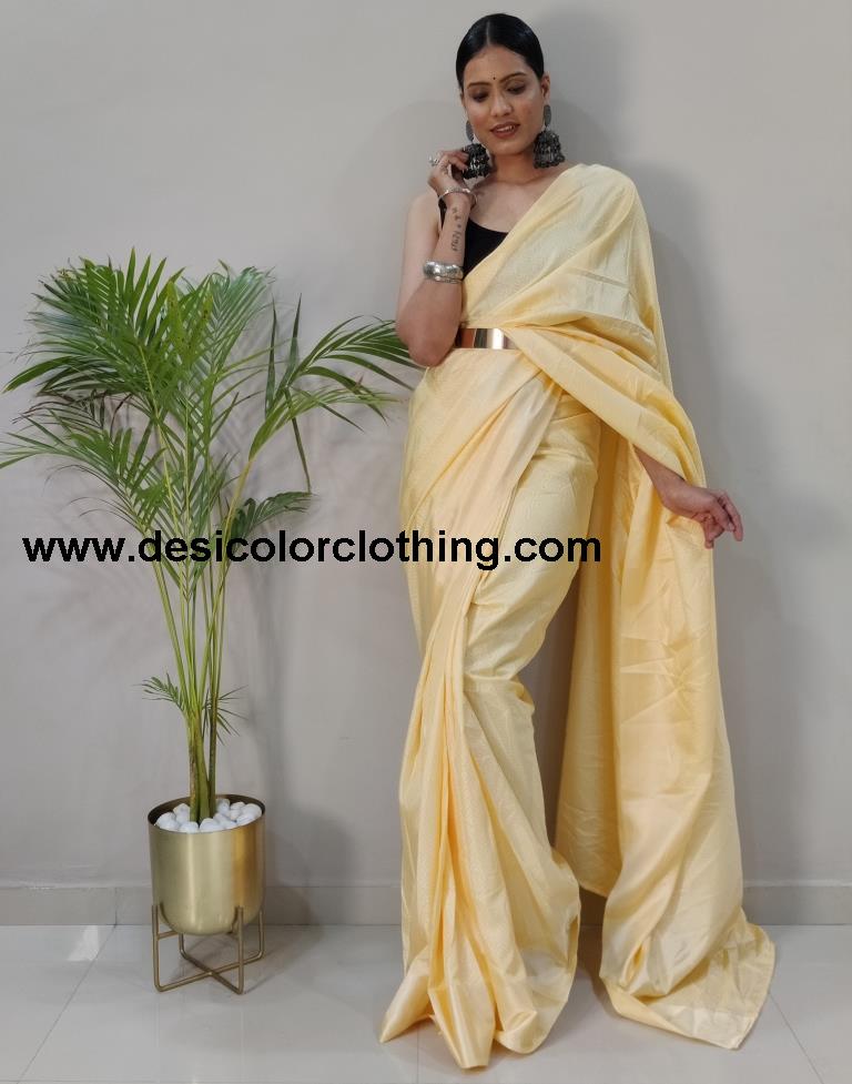 Cream Plain Silk Pre-draped Saree