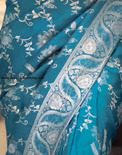 Graceful Blue Art Silk Saree with Plain Weaving Design
