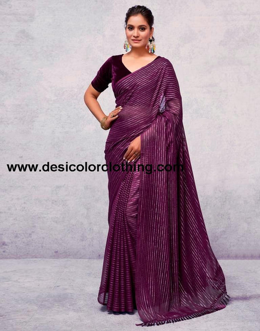 Wine Georgette Plain Saree