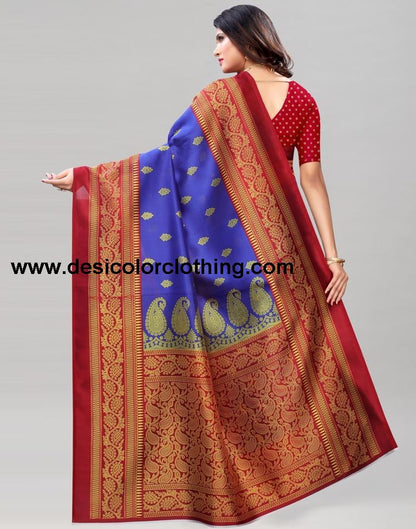 Blue Coloured Poly Silk Printed Partywear saree