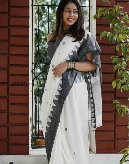 White Cotton Woven Saree