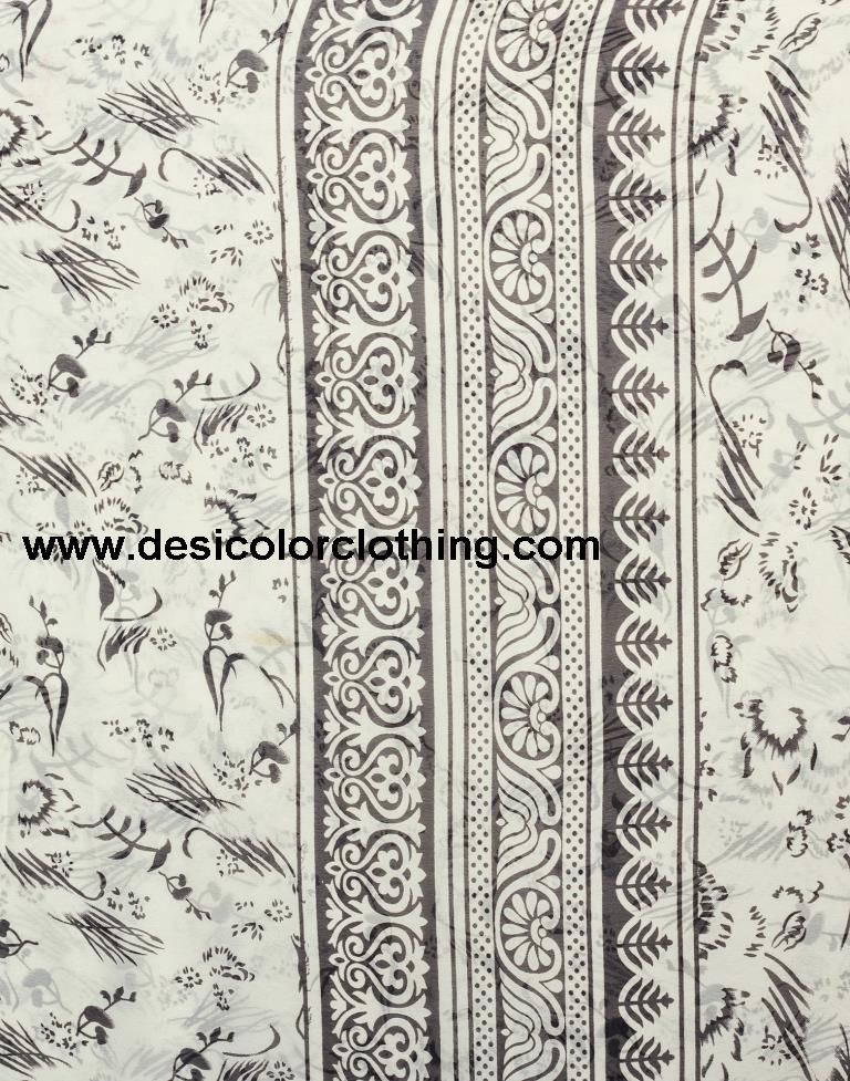 White Georgette Printed  Saree