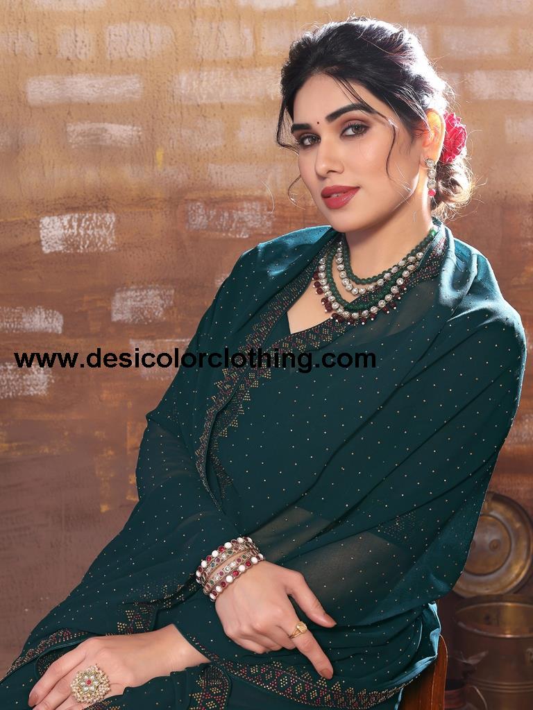 Dark Green Plain Georgette Saree