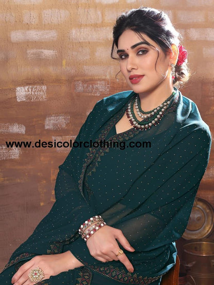 Dark Green Plain Georgette Saree