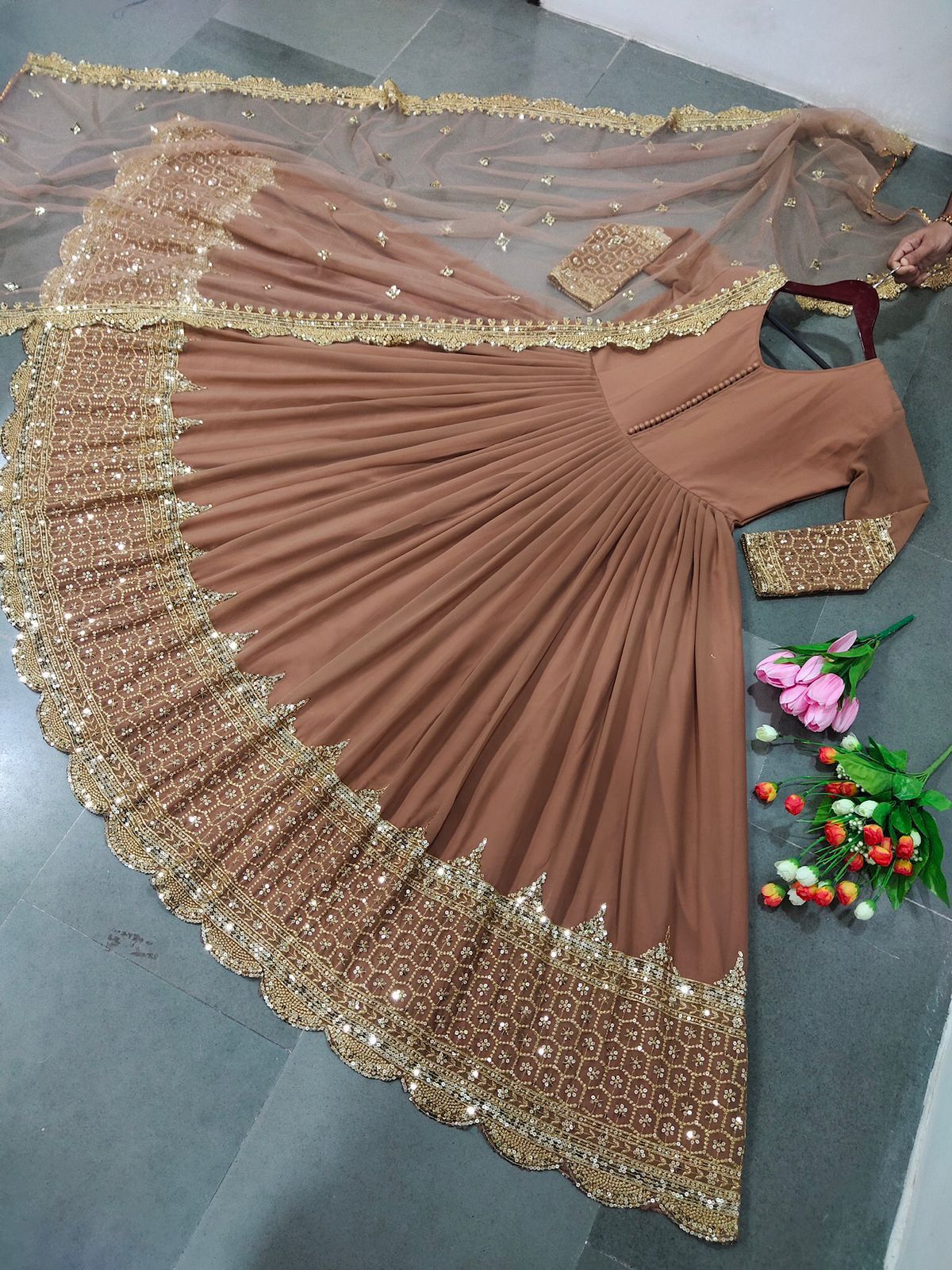 Product Image - Designer Party Wear Gown with Georgette Fabric & Embroidery