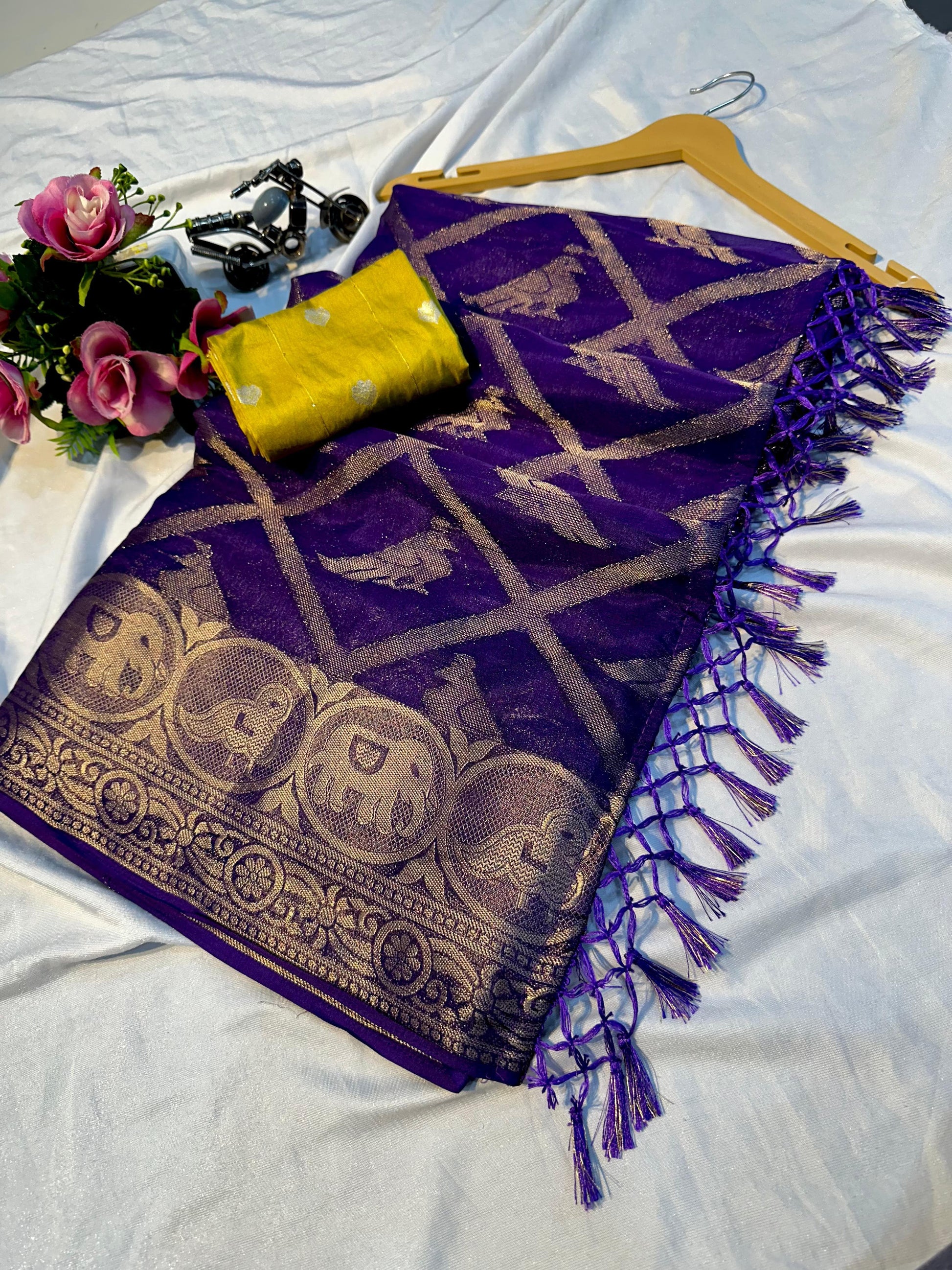 Product Image - Designer Mysore Silk Saree with Jecad Border